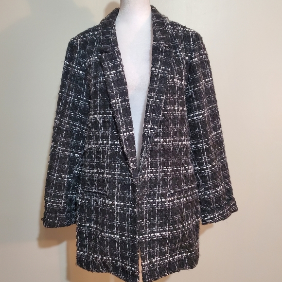Nanette Lapore black white window pane boucle knit open front blazer jacket. - Picture 2 of 14